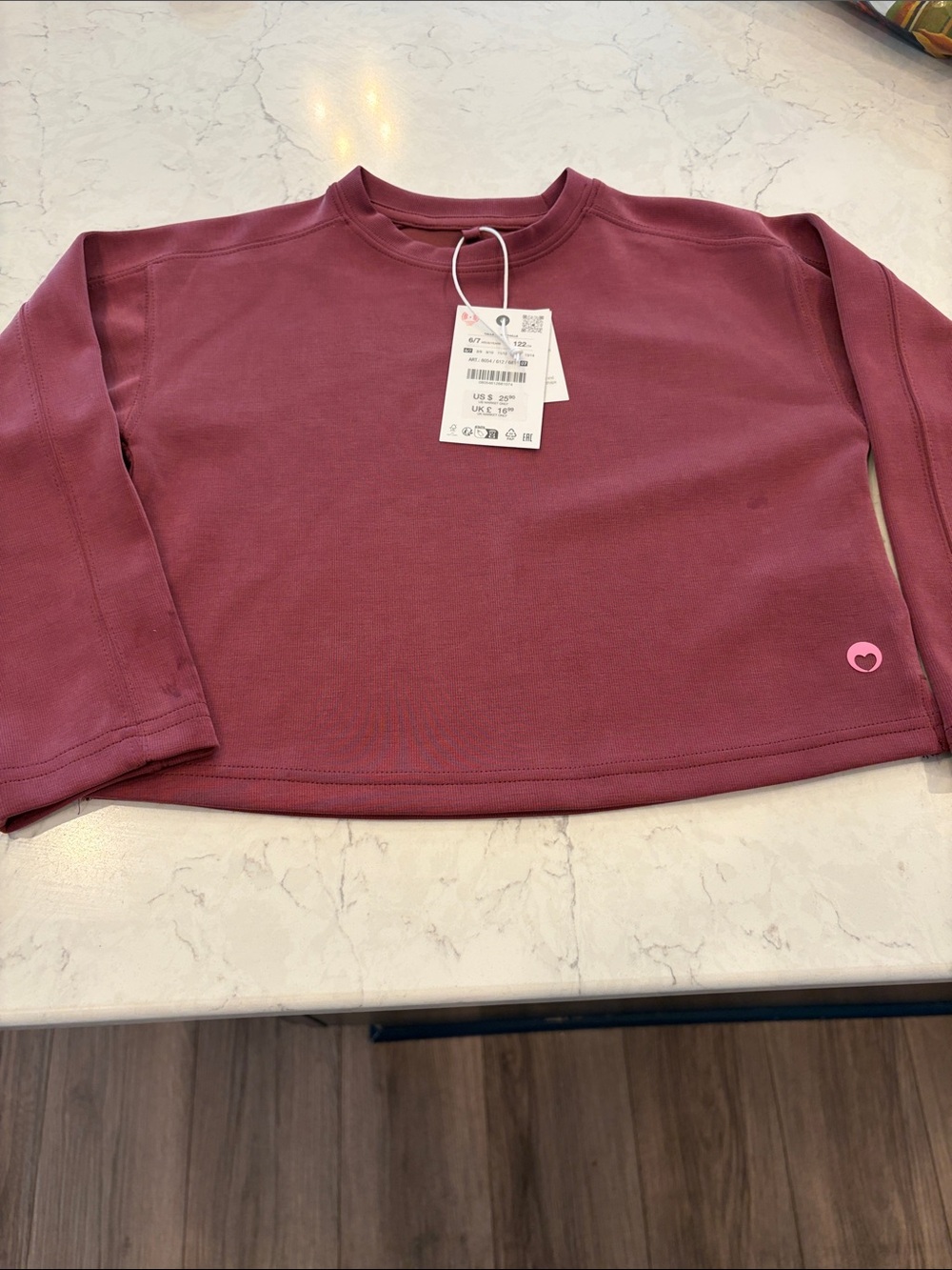 Zara Girls' Long Sleeve Crewneck Tee - Dusty Mauve